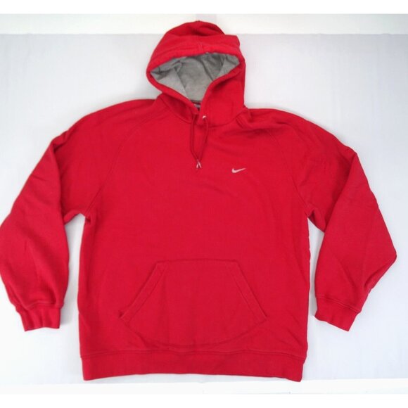 Vintage Nike Mini‎ Swoosh Hoodie XL Red 90s Fleece Pullover Hooded Travis Scott - Picture 1 of 7